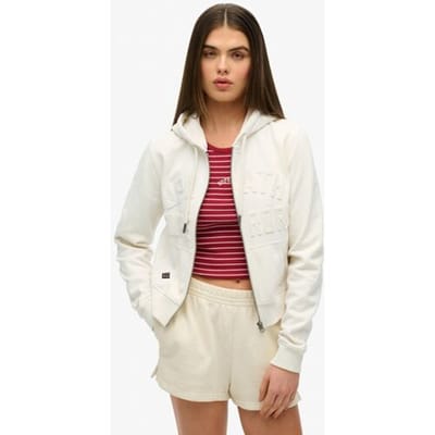 Superdry Athletic Essentials Korte Tonal Hoodie met Rits Wit Grootte: 44