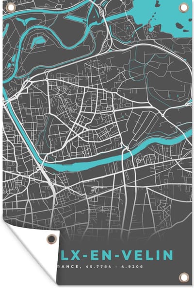 Muurdecoratie Vaulx-en-Velin - Frankrijk - Plattegrond - Stadskaart - Kaart - 120x180 cm - Tuinposter - Tuindoek