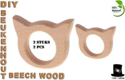 Bob Online ™ - 2 x Houten Kat - Houten Kat Hobbydecoratie Object - Beukenhout Kat - Beechwood Cat – Wooden Cat Hobby Decoration Object – Wooden Hobby – Houten Hobby – Houten Hobby Kat Hoofd Vorm – Kat Hoofd Vorm – Houten Vormen – Kat Servetringen