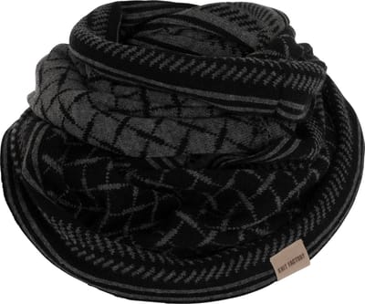 Knit Factory Dusk Gebreide Colsjaal - Ronde Sjaal - Nekwarmer - Wollen Sjaal - Zwart & donkergrijs geruite colsjaal - Dames sjaal - Heren sjaal - Unisex - Zwart/Antraciet - One Size