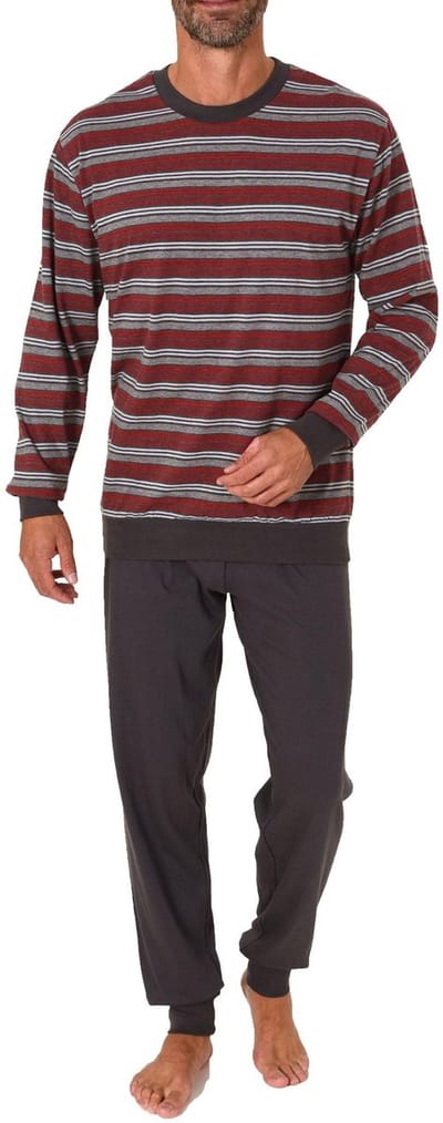 Heren pyjama in badstof met manchetten in een stijlvolle blokstreep-look - ook in oversize