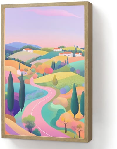 Wandlamp 40x60 cm - Oplaadbaar - Landschap - Paars - Pastel - Huizen - Wandlampen binnen woonkamer - Slaapkamer lamp - Decoratieve nachtlamp - Vloerlamp draadloos
