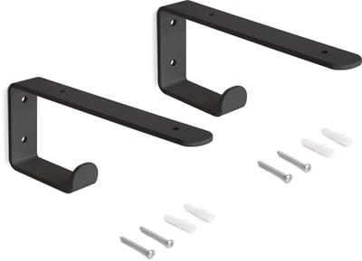 Emuca Plankdragers – Wandsteun – Schapdragers - Met Ophanghaak – Minimalistisch – Metaal - Meubelbeslag - Wandplank - voor Planken 60-80 x 25 cm - Staal – Max. 10 kg – Incl. bevestigingsmaterialen - 2 Stuks – 20 cm – Wit
