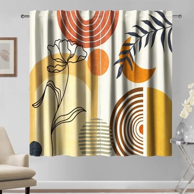 117 x 138 cm anti-licht isolerende gordijnen, oker geel kaki zon maan groene bladeren bloem boog schilderij modern gordijn 2 panelen, woondecoratie voor slaapkamer woonkamer