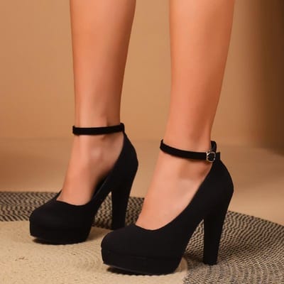 Grote Maat 42 Sexy Superhoge Hakken Schoenen voor Vrouwen Enkelgesp Dikke Platform Pumps Vrouw Zwart Flock Vierkante Hak Feestschoenen 36 brown