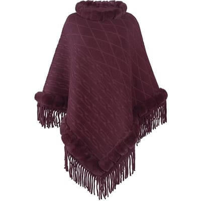 Cape tricotée de couleur unie pour femmes, nouveaux produits d'hiver, col en fourrure européen et américain, châle chaud One size rouge vin