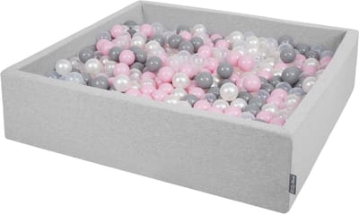 KiddyMoon Ballenbad voor kinderen Vierkant met 1000 ballen ∅7cm 120x30cm - Ballenbak voor Baby's - Ballenbak ballen kleurrijke - Met schuimvulling - Ballenbad foam - Voor sensorische - Hellgrau: Parel Grijs Transparant Poederroze
