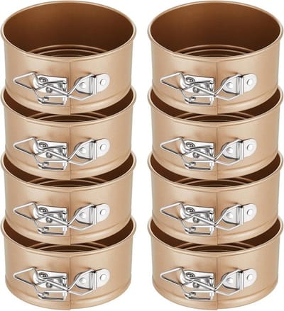 Set van 8 Mini Springvormen Rond - Kleine Cheesecake Bakvormen met Losse Bodem - Antiaanbak - 10cm