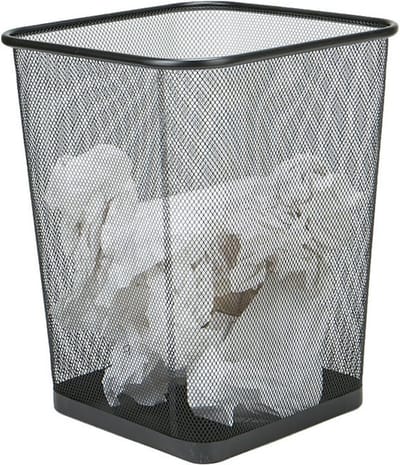 Design Vierkant Prullenbak voor Kantoor - Papierbak - Mesh Metaal - Papiermand - Prullenmand voor onder Bureau - Zwart