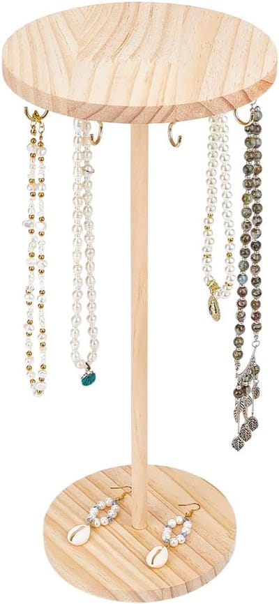 Houten Ketting Display Stand – Roterende Sieraden Organizer voor Armbanden, Kettingen en Oorbellen