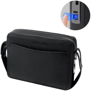 Levanzo Leren Schoudertas met Vingerafdrukslot – Anti-Diefstal Unisex Tas – Zwart – Fingerprint Technologie