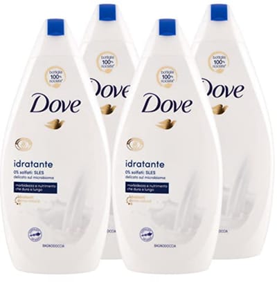 4 x Dove vochtinbrengende douche zachtheid en voedingsstoffen badschuim - 4 flessen van 450 ml