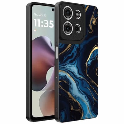Geschikt voor Motorola Moto G56 Telefoonhoesje met marmer opdruk - TPU backcover case gold blue marble design - Goud Blauw - Smartphonica geschikt voor Motorola Moto G56