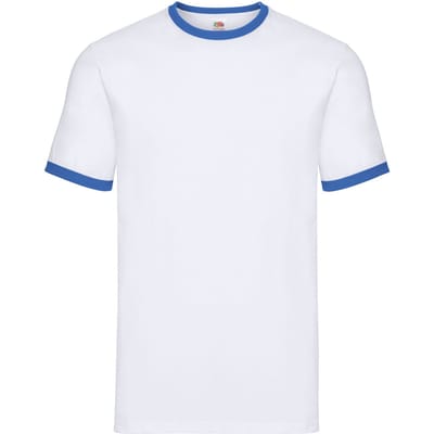 Fruit of the Loom Unisex Ringer T-shirt voor volwassenen (Wit/royaal blauw)