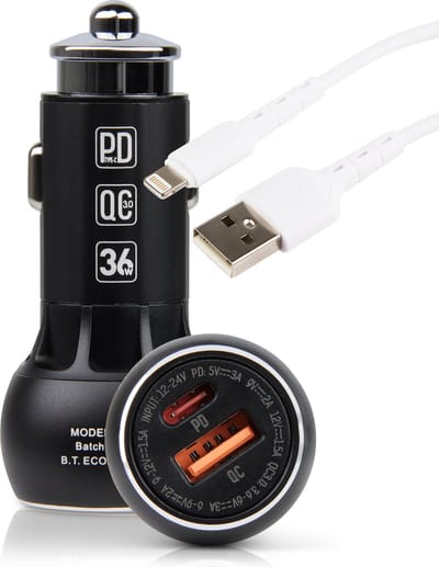 Usb oplader auto geschikt voor Lightning (iPhone/iPad/AirPods) - 2 Poorten - 1 Meter - Snellader