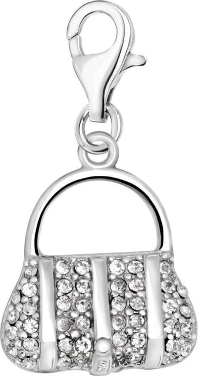 Quiges – 925 - Zilver – Charm - Bedel - Hanger - 3D Zirkonia Handtas - met – sterling - zilver - karabijnslot - geschikt - voor -Bedelarmband HC064