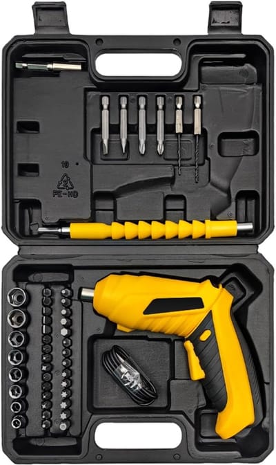 Elektrische Schroevendraaier - Kleine Accu Driver - Klus Klussen - Magnetische Bit Houder - 45 Delige Set - Zwart
