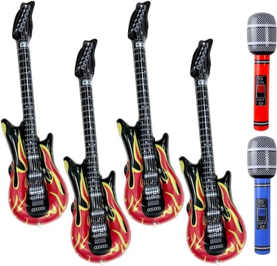 Opblaasbare gitaar en microfoons set voor kinderen - 6 stuks - 100 cm