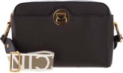 COCCINELLE Leren Schoudertas Liya Signature Crossbody Grained Leather Fondant Brown Donkerbruin