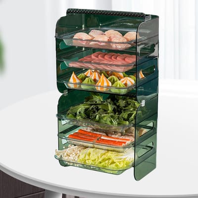 Plateau Alimentaire Multicouche Multifonctionnel Grande Capacité Durable Assiette de Préparation Légumes Fruits 6 Layer Green