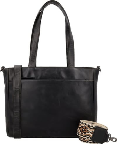 Hide & Stitches Next Navajo Hand & Schoudertas Handtas met Trendy Schouderband - Leren Dames Tas - Zwart