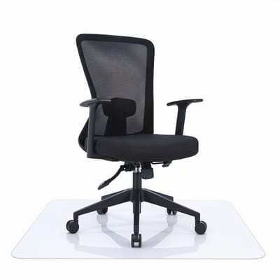 Goliving Ergonomisch Bureaustoel + Vloerbeschermer 120 x 150 cm - Kantoorstoel + Bureaustoelmat - Office Chair - Verstelbaar - Op Wieltjes - Voor Volwassenen - EN-1335 - Zwart