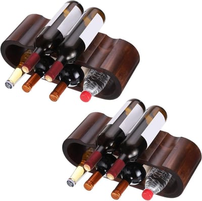 Dailygoods - QUARKZMAN Set van 2 houten wijnrekken voor het werkblad, 8 flessen wijnrek, wijnflessenhouder, standaard, vrijstaande wijnopslag, wijnrek, organizer voor de keuken
