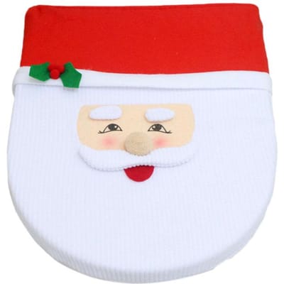 Motif de Noël Résistant à la moisissure Imperméable Housse de siège de toilette de salle de bain Coussin de pied et Housse de réservoir d'eau red