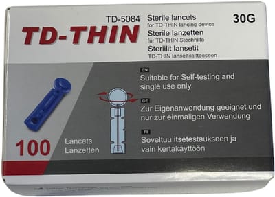 TaiDoc Bloedlancetten (100 stuks) - blauw - steriele lancetten - bloedglucose - ketose - cholesterol - blarenprikkers