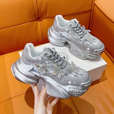 Dames Platform Sneakers Glanzend Vlinder Ontwerp Casual Schoenen Vintage Vetersluiting Hardloopschoenen Tennis Buitensport Schoenen Vrouwelijk 37 gray