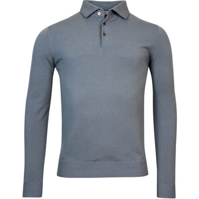 Thomas Maine Trui Pullover Polo Collar Buttons Single Knit Merino Blend Grijsblauw / male