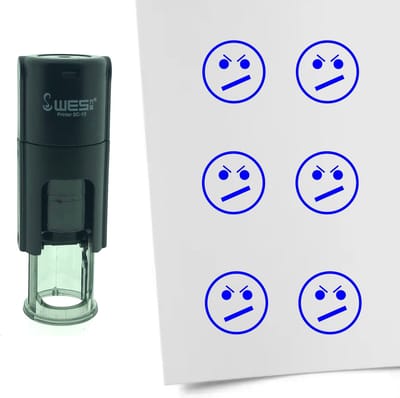 CombiCraft Stempel Smiley ontevreden 10mm rond - Blauwe inkt