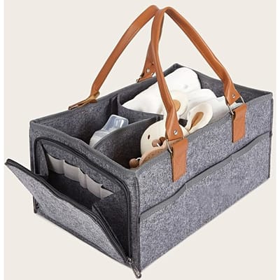 Sac de Rangement Durable en Tissu Fausse Fourrure Grise avec Compartiments Multiples Organisateur Pliable pour Maison, Voyage Organisateur de Voyage 1pc gris foncé