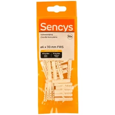 Sencys Plug Voor Volle Wand Nylon - Diam. 6x30mm - 30 Stuks