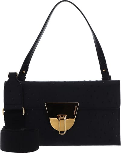 COCCINELLE Leren Schoudertas Koppeling Coccinellenico Ostrich Handbag Noir Zwart