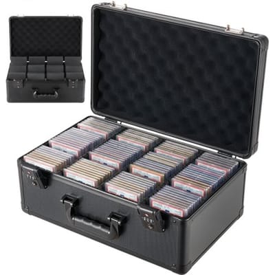 VEVOR Kaartopbergdoos voor 152 PSA Slab-kaarten, zwarte kaartdoos voor 120 SGC-, 100 BGS-, 550 Toploader- of meer dan 999 losse kaarten, met 4 rijen, 12 tussenschotten en TSA-goedgekeurd slot.