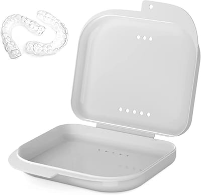 Retainer Box Kunstgebit Cleaner Case Tandhouders Kunstgebit Bad Slanke Orthodontische Tandheelkundige Case voor Bleken Trays, Mond, Guard, Brace, Oordopjes, Chewies (Wit)