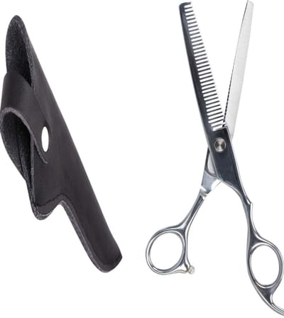 Professor Q Effileerschaar – Professionele Uitdunschaar voor Hondenvacht – RVS – Rechtshandig – 6 inch + Luxe Lederen Etui – 16,5 cm – Zwart