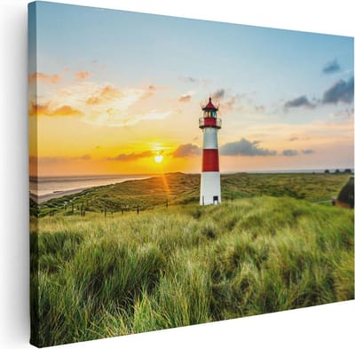 Artaza Canvas Schilderij Zonsondergang Strand - 40x30 cm - Klein - Wanddecoratie Zeezicht - Muurdecoratie Duinen - Kamer Accessoires