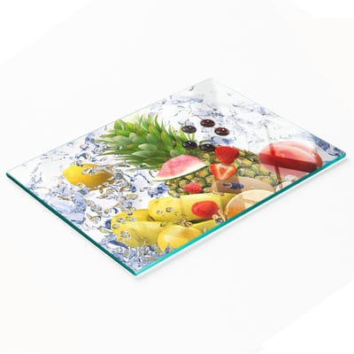 Multifunctionele decoratieve snijplank van gehard hout voor in de keuken, met fruit- en watermotief, 80x52 cm
