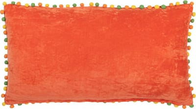 J-Line kussen Rechthoek Bloemen + Pompoms - fluweel - oranje