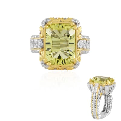 Cavill - 925 Sterling Zilver Ring met Achthoekige Ouro Verde Kwarts 6,48 ct - Palladiumaccenten - Zirkonia uit Cambodja - Elegante Dames Ring