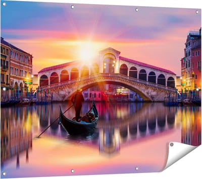 Gards Tuinposter Gondel bij de Rialtobrug in Veneti�, Itali� - 120x90 cm - Tuindoek - Tuindecoratie - Wanddecoratie buiten - Tuinschilderij