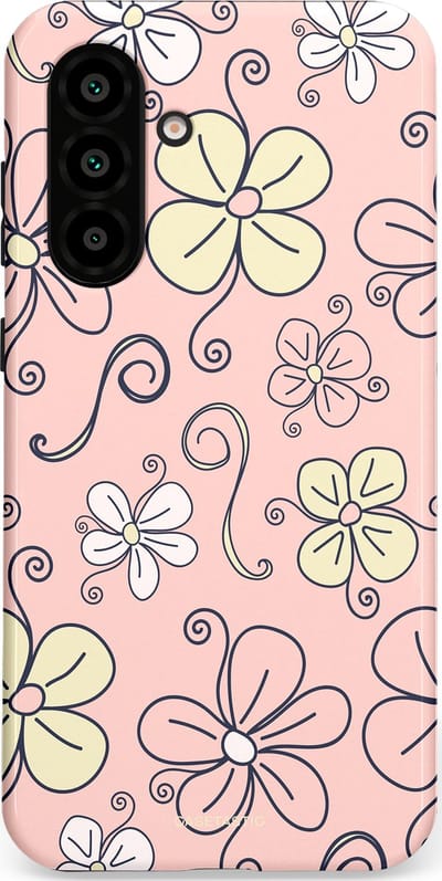 Casetastic hoesje geschikt voor Samsung Galaxy A36 / Samsung Galaxy A56 - Dubbellaagse bescherming - Pastel Perzik Doodle Peach Bloemen - Fashion Case - Zand Zilver Lichtroze