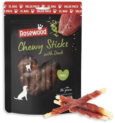 Rosewood Chewy Sticks Small Hondensnack Eend 500 g - Kauwsticks Runderhuid - Kauwsnack - Graanvrij