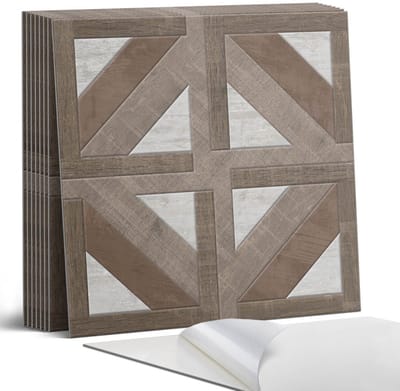 Coloray Plaktegels - Hout- en betongeometrie Portugese Tegels - 30 cm x 30 cm - Bruin Plaktegels - 9 stuks - Vierkant PVC Tegels - Plaktegels Keuken - Zelfklevende Vloertegels - Vinyl Tegels Zelfklevend - Zelfklevende Tegels