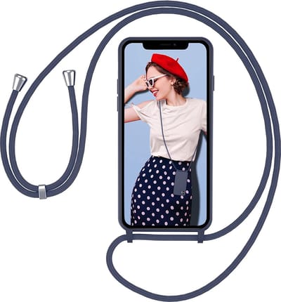 Hoesje met koord - ketting - Draagriem voor Schouder / Nek - Schouder tas - Geschikt voor: iPhone 14 Plus - donker blauw