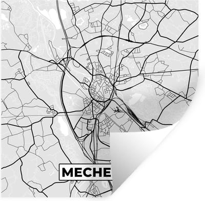 Muurstickers - Sticker Folie - Stadskaart – Plattegrond – België – Zwart Wit – Mechelen – Kaart - 100x100 cm - Plakfolie - Muurstickers Kinderkamer - Zelfklevend Behang XXL - Zelfklevend behangpapier - Stickerfolie
