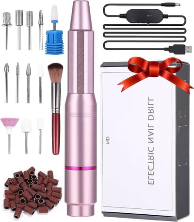 Elektrische Nagelvijl Acryl Gel Natuurlijke Nagels USB-Oplaadbaar 25000tpm 12-in-1 Nagelboor Beginners Professionele Roze
