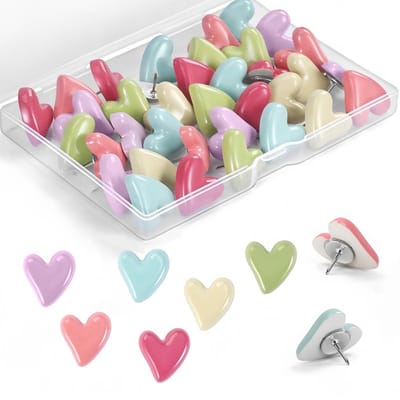 Dailygoods- Punaises Hartvormig - Set van 30 Stuks - 6 Pastelkleuren - Voor Prikbord/Kurkbord - Doe-het-zelf/Kantoor - Hoogwaardig Materiaal - Decoratieve Punaises